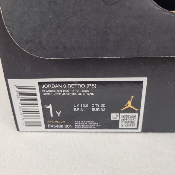 Jordan 3 retro Moto black hyper jade Size 1Y - Picture 8 of 8